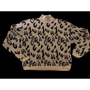 Hi-Octane Womens Vintage 80's Leopard Animal Print Print Acrylic Sweater